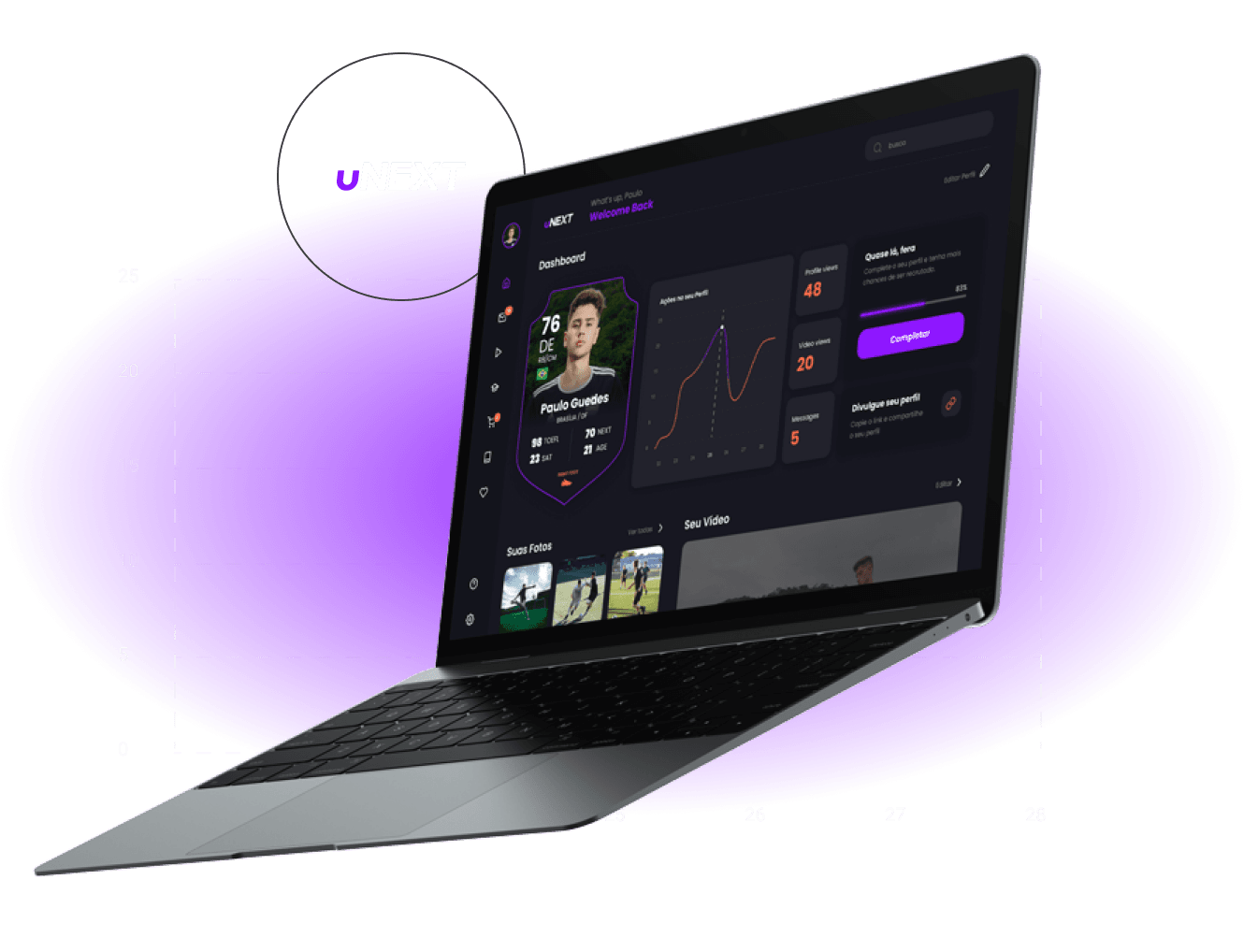 uNEXT · plataforma Next Academy em laptop